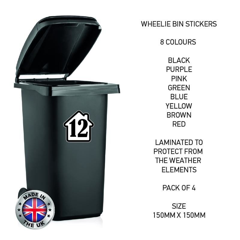 BIN02 Wheelie Bin Number sticker Rubbish Garbage Custom Rectangular Stickers  4 x 150mm x 150m Choose from 8 colours and choose your number waterproof laminated bin caravan house numbers Decor Decorative Set 0
