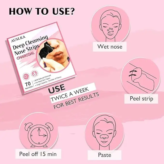AUSLKA Deep Cleansing Blackhead Remover Strips,70 Count,Nose Strips Blackhead,Charcoal Strips For Blackheads 6