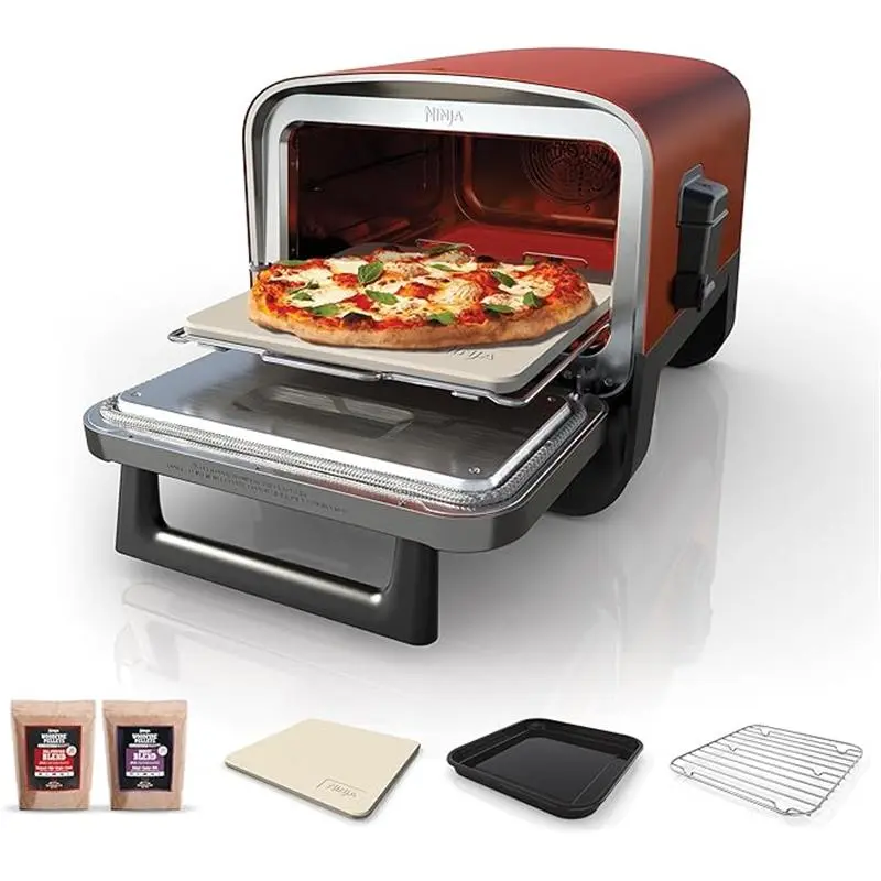 Ninja Woodfire Electric Outdoor Oven, 8-in-1 Pizza Oven, High-Heat Roaster & BBQ Smoker with Roast Rack, Pro-Heat Tray, Pizza Stone, Wood Pellets & Scoop, Electric, 6 Pizza Settings, Burnt Orange 4