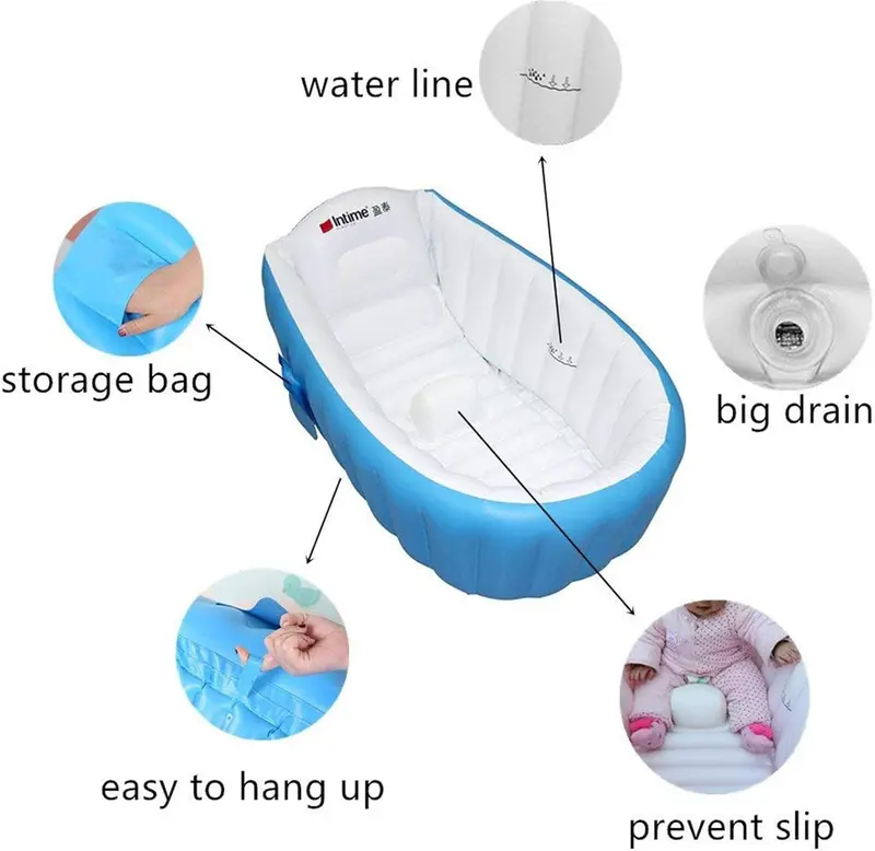 Locisne Baby Soft Foldable Travel Air Shower Bathtub, Children Inflatable Anti-Slippery Swimming Pool Basin Seat Baths Big Size(for 0-3 Years) + Air Pump 4