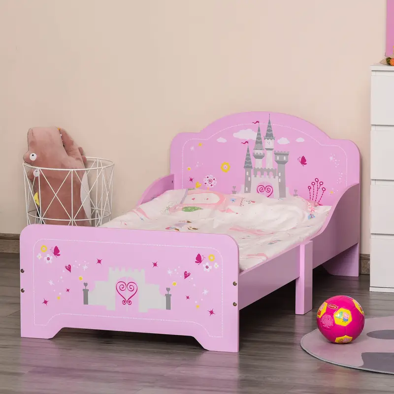 Kids Bed Princess Castle Theme w/Side Rails Slats Home Furniture for 3-6 Yrs Pink 143 x 73 x 60 cm 1
