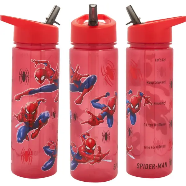 Spiderman Tracker Bottle, Flip Up Straw 600ml, Merchandise by Polar Gear Kids Bottle, Drinkware Portable Tumbler Bottled water, Easter Day Gifts