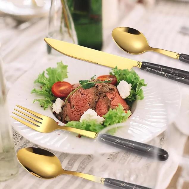 24PCS Stainless Steel Cutlery Dinner Set forks and tea spoons heated  lunch 6