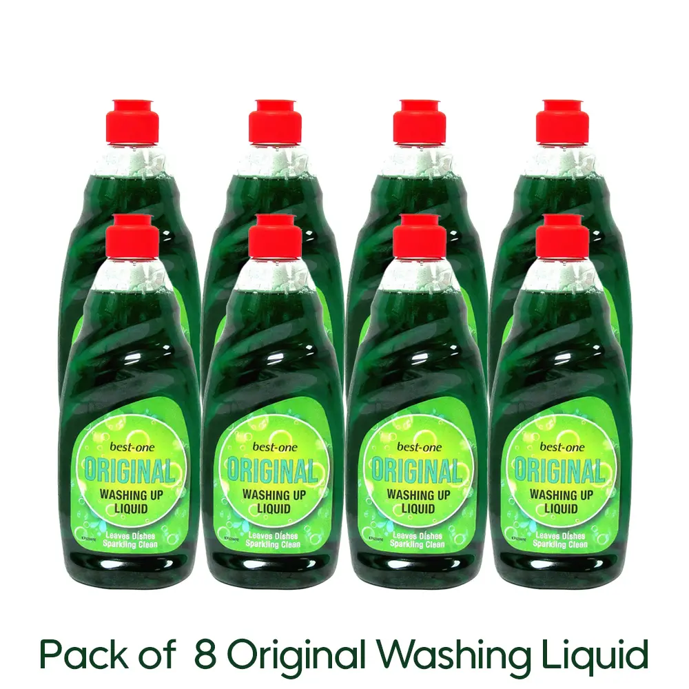 Pack of 8 Best-One Original Washing Up Liquid-Long Lasting Concentrated Dish Soap-Powerful Grease Cutting Formula- 500 ml Each