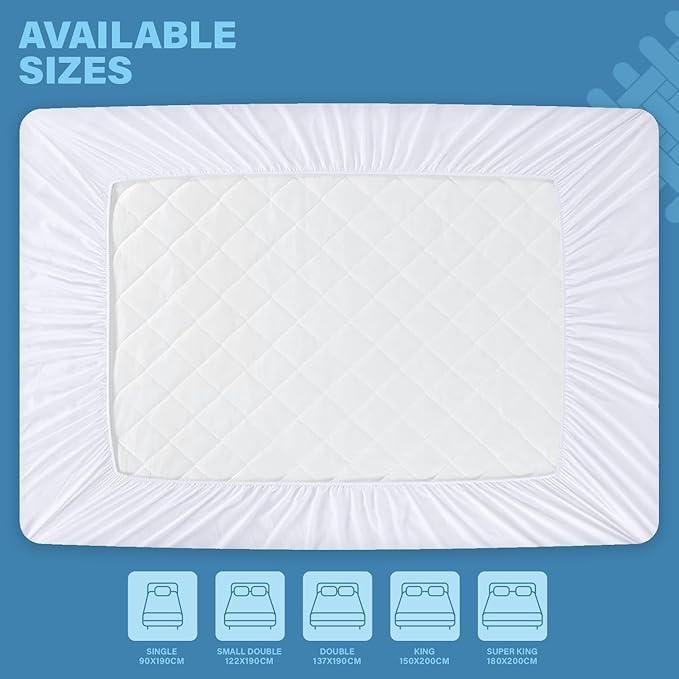 100% Waterproof Mattress Protector | Soft Terry Towel Cotton Mattress Cover | Anti Allergy, Noiseless, Super Absorbent and Breathable | Extra Deep 40 cm Fitted Style Skirt | Machine Washable Mattress Cover all Sizes | 8