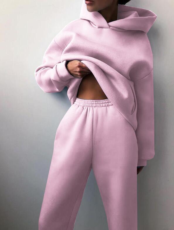 Women's Tracksuit Autumn Plus Fleece Sweatshirts Two Piece Set Casual Oversized Solid Female Sports Hoodie Suit Long Pant Sets Womenswear  Comfort Long Sleeve Minimalist Basic Overalls 2