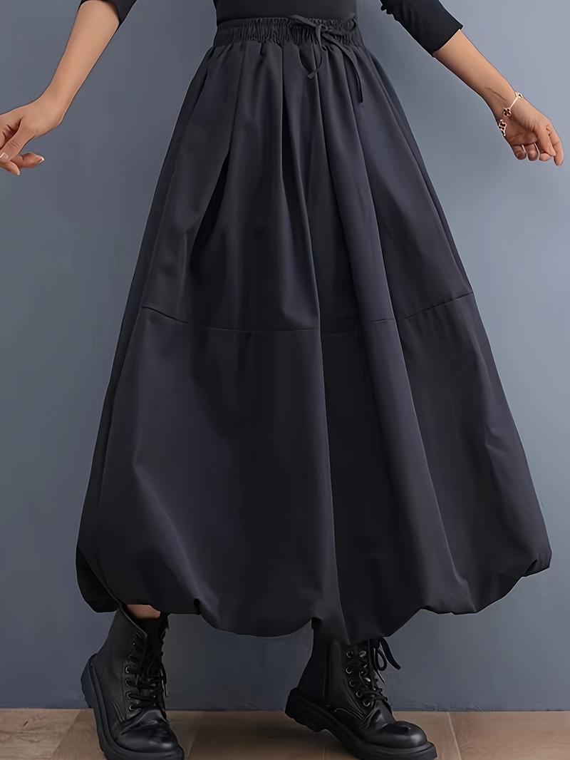 Product Introduction of Women's Elegant Black Maxi Skirt - Solid Color, A-Line Silhouette with Pockets, Polyester, Machine Washable, Ideal for Spring/Summer 2