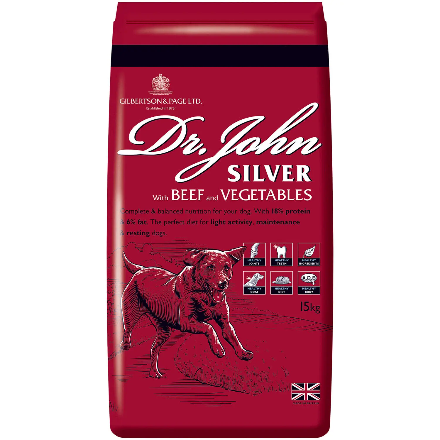 Dr John Silver Dry Dog Food 15kg Beef and Vegetables Active Working Adult Dogs