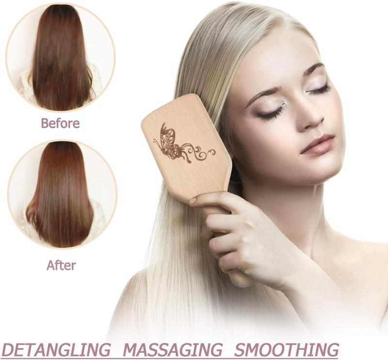 Boar Bristle Hair Brush and Comb Set for Women Men Kids, Best Natural Wooden Paddle Hairbrush and Small Travel Styling Brush for Wet or Dry Hair Detangling Smoothing Massaging 1