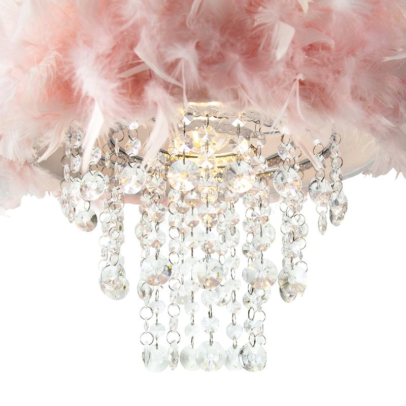 Contemporary Pink Feather Pendant Light Shade with Transparent Acrylic Droplets 3