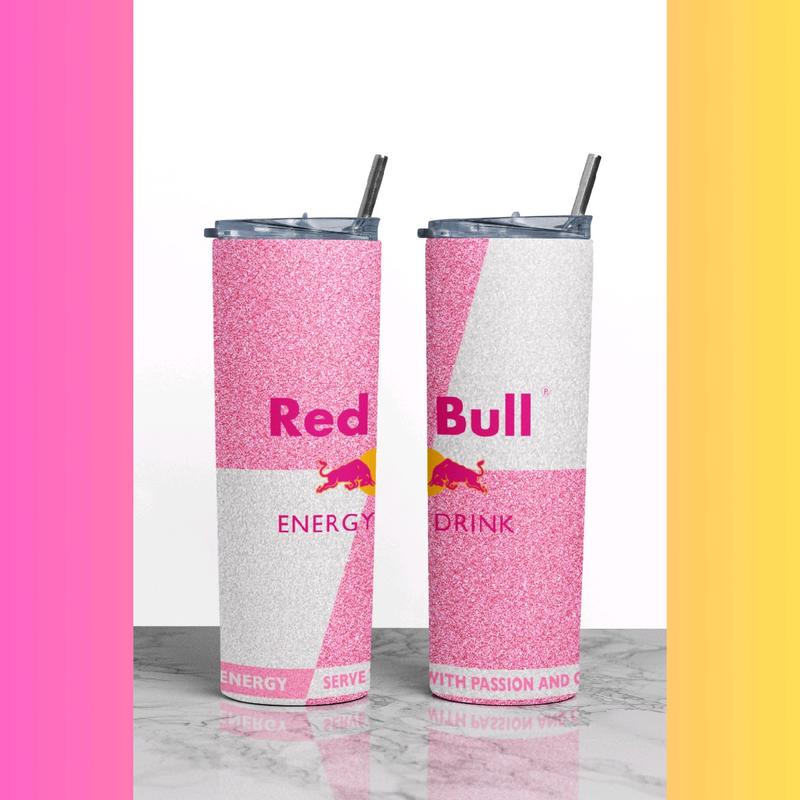 Pink Glitter Energy 20oz Tumbler with Metal Straw and Lid 1
