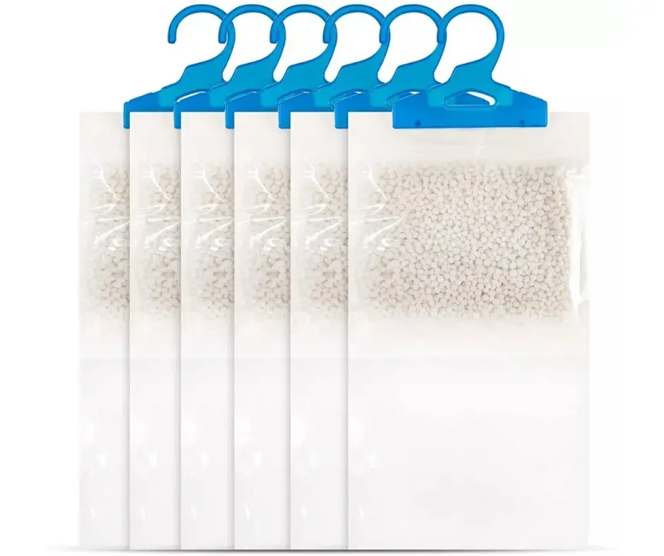 6 Pack Dehumidifier Hanging Bags for Wardrobe - Moisture Absorber & Damp Protector for Clothes Mould Control Hangable