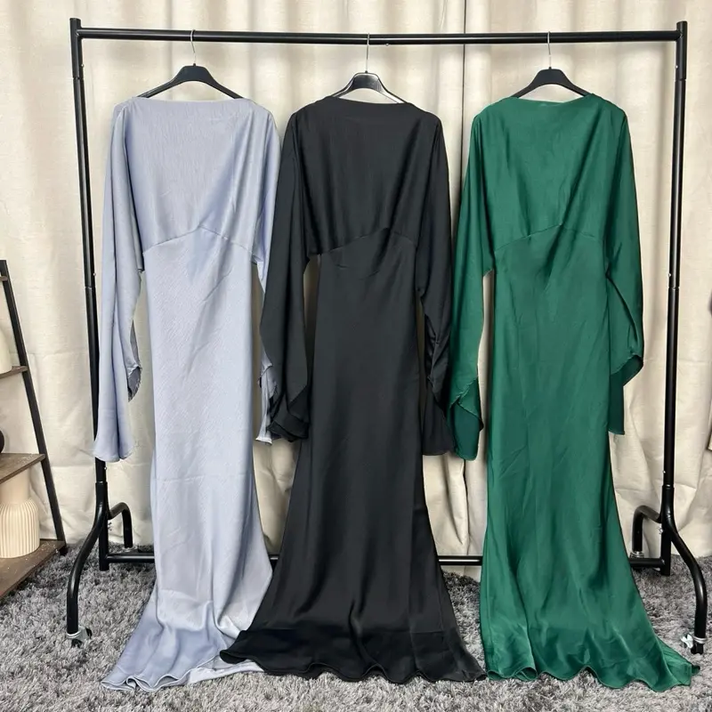 Women's Satin Flare Sleeve Dress with Belt - Free Size UK 6-12, Perfect for Casual Occasions - Womenswear- FBs 201