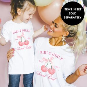Girly Girls Club Cherry Bow Matching T-Shirts White