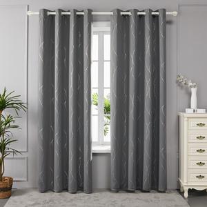 Deconovo Grey Curtains, Dotted Line Foil Printed Thermal Insulated Blackout Curtains, Window Treatment Eyelet Curtains for Bedroom,  2 Panels