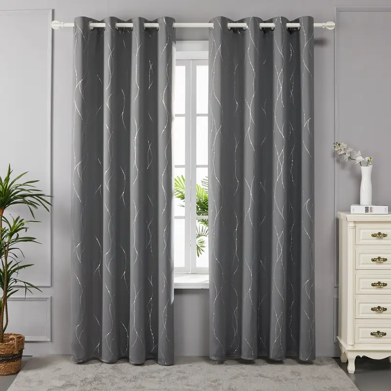 Deconovo Grey Curtains, Dotted Line Foil Printed Thermal Insulated Blackout Curtains, Window Treatment Eyelet Curtains for Bedroom,  2 Panels 0