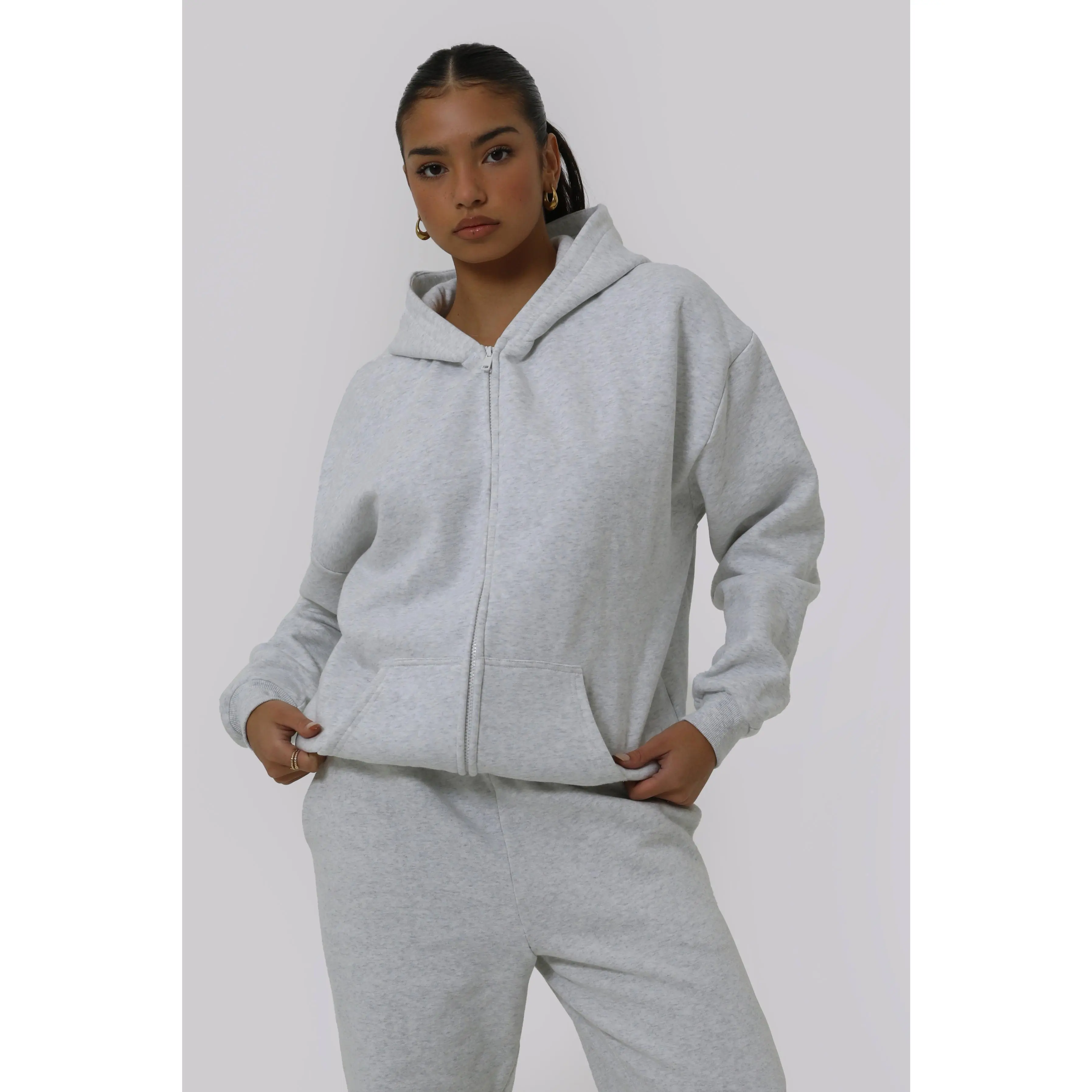 Oversized Zip Hoodie - Marl Grey