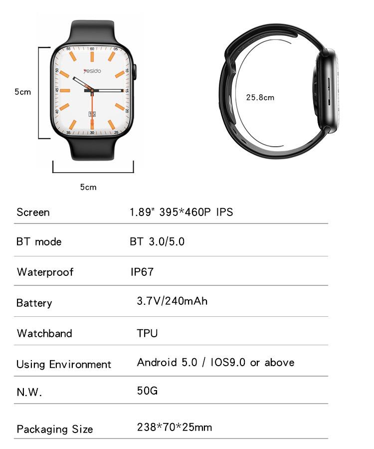 Product Introduction of Yesido IO17 1.89 inch IPS Screen IP67 Waterproof Smart Watch, Support Blood Pressure Monitoring Devices Wearable Smartphone Wristwatch 6