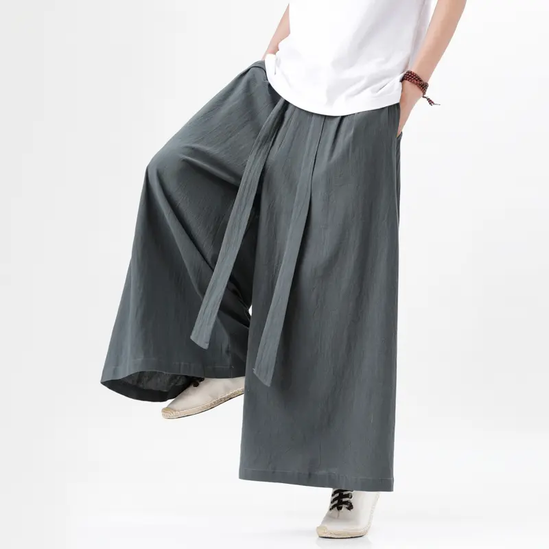 2024 Summer Chinese Style Men Harajuku Pants Man Japanese Kimono Pants Male Streetwear Retro Wide-Leg Trousers 6