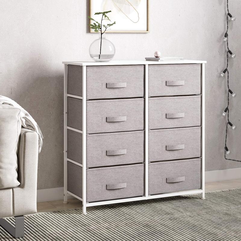 Joolihome Bedroom Chest of Drawers, Storage Unit with 8 Fabric Drawers and Metal Frame Storage Organizer for Cloth Towel Wardrobe Toys, Grey 6