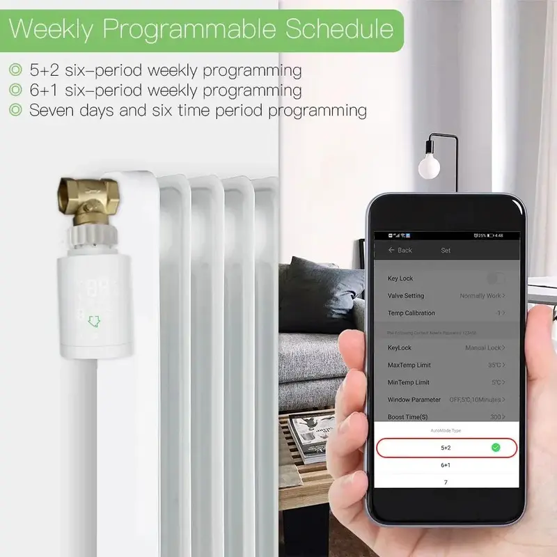 MOES ZigBee3.0 Radiator Actuator Programmable Thermostatic Valve Tuya Temperature Controller 2MQTT Alexa Google Voice Smart App 4