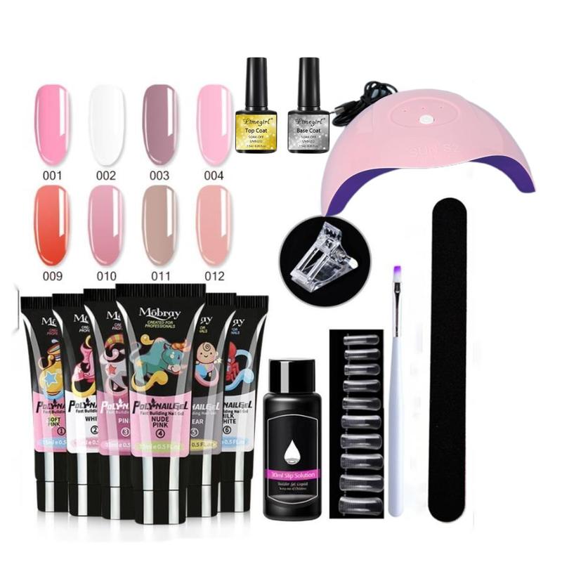 Poly Gel Nail Kit with U V Light Starter Kit, 9 Pcs Builder Gel Nail Extension Kit for Beginners with Everything Nail Art DIY (Nail art requires UV lamp reinforcement) Comfort Manicure Nail Care Polish(15ML) 1