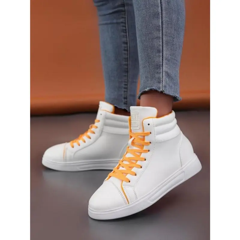 Sporty Women's Patched Lace Up High Top Walking Shoes, Fashionable Comfortable Sports Shoes for Daily Wear, Female All-Match Round Toe Sneakers for Daily Wear 4