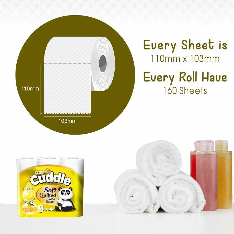 90 Panda Cuddle Soft Quilted Toilet Rolls-Enriched with Lemon Zest & Aloe Vera Fragrance- 3 Ply Toilet Tissues 5*9 Pack Lemon & 5* 9 Pack Aloe Vera 7
