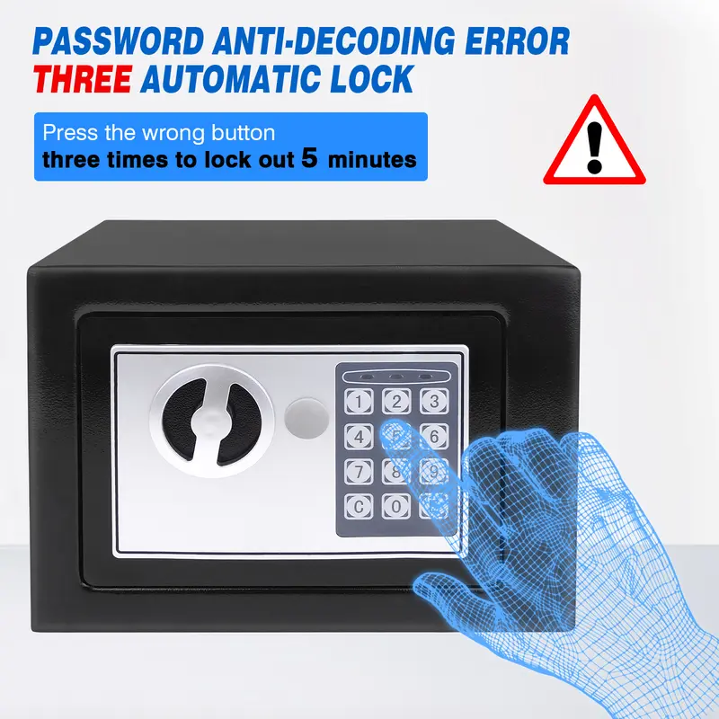 Home Digital Safe Electronic Cash Boxes Cabinet Safes Wall Safe Password with PIN code and Key,Small Safe Money Box Wall Mounted for Home Office Hotel 230mmx170mmx170mm,Steel Construction，Black High Security Home Safe 4