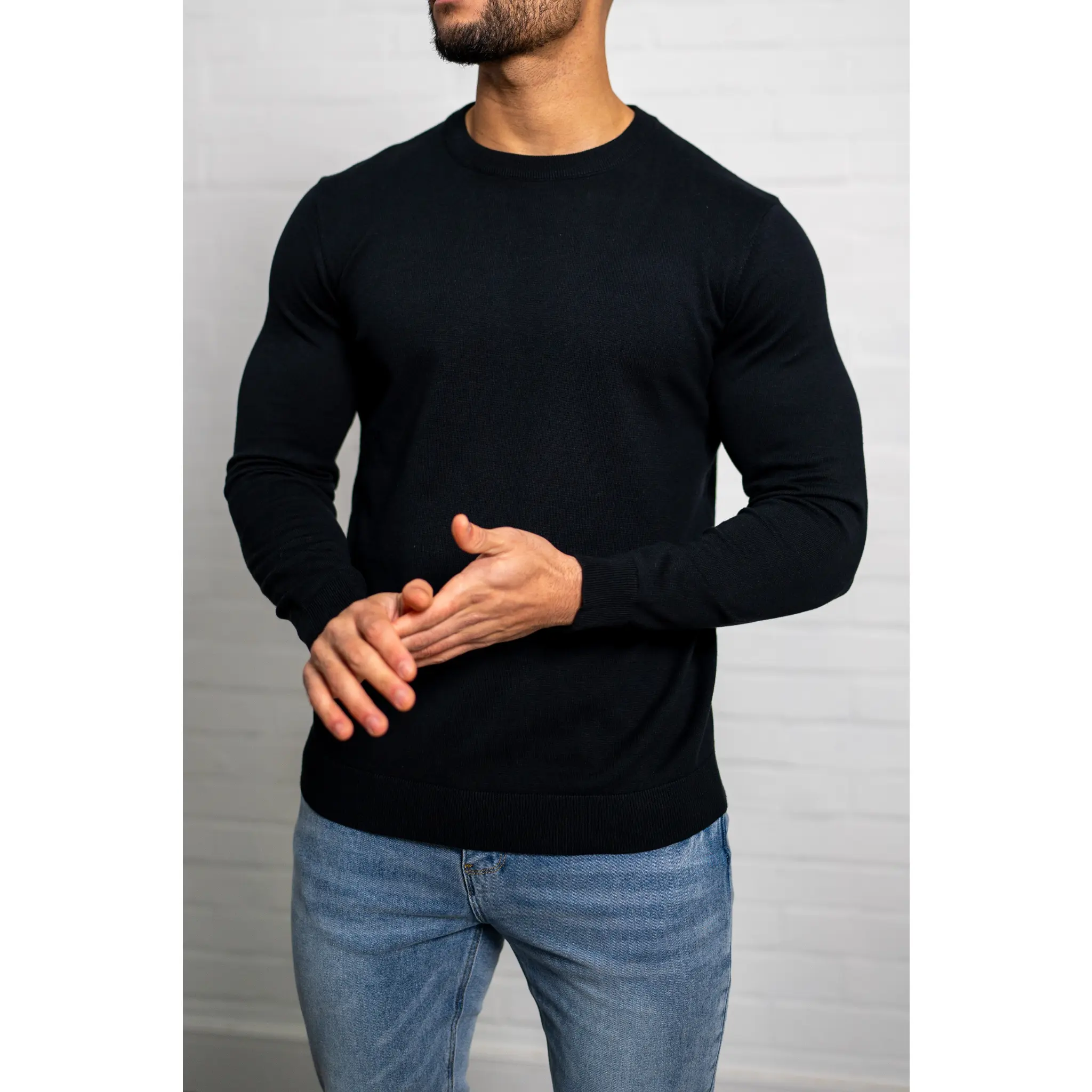 Capo Egyptian Cotton Crew Neck Jumper - Black
