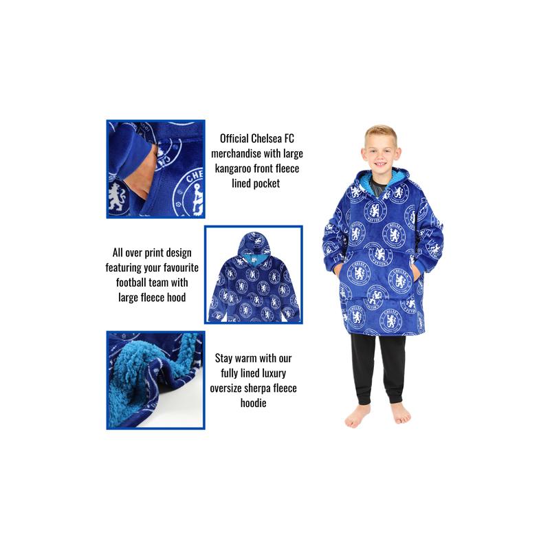 Boys Chelsea Football Club Fully Lined Luxury Fleece Oversized Hoodie Blue W23 3