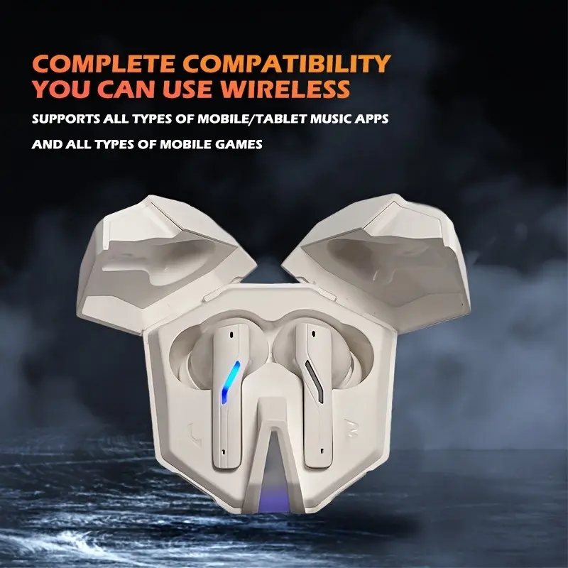 1 Pair Wireless In-Ear Headphones with Active Noise Cancellation, Touch Control, Type-C Charging, 300mAh Rechargeable Battery, Non-Waterproof, Emergency Light, Compatible with Music Apps & Games - Mirror Headphones 1