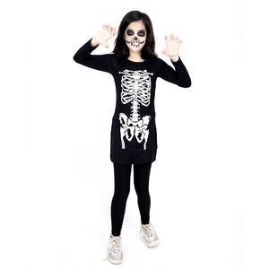NOROZE Girls Halloween Skeleton-Themed Tunic Tops Glow in The Dark Spooky Scary Long Sleeve Midi Dress Skeletal-Themed Costumes UK Sizes 5-13 Years