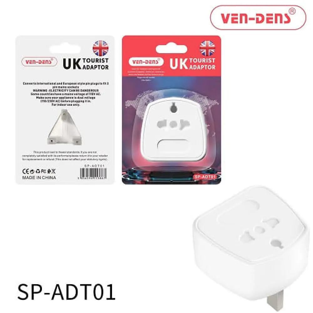VEN-DENS SP-ADT01 UK TOURIST ADAPTOR ideal for  visiting the uk  plugs into uk socket