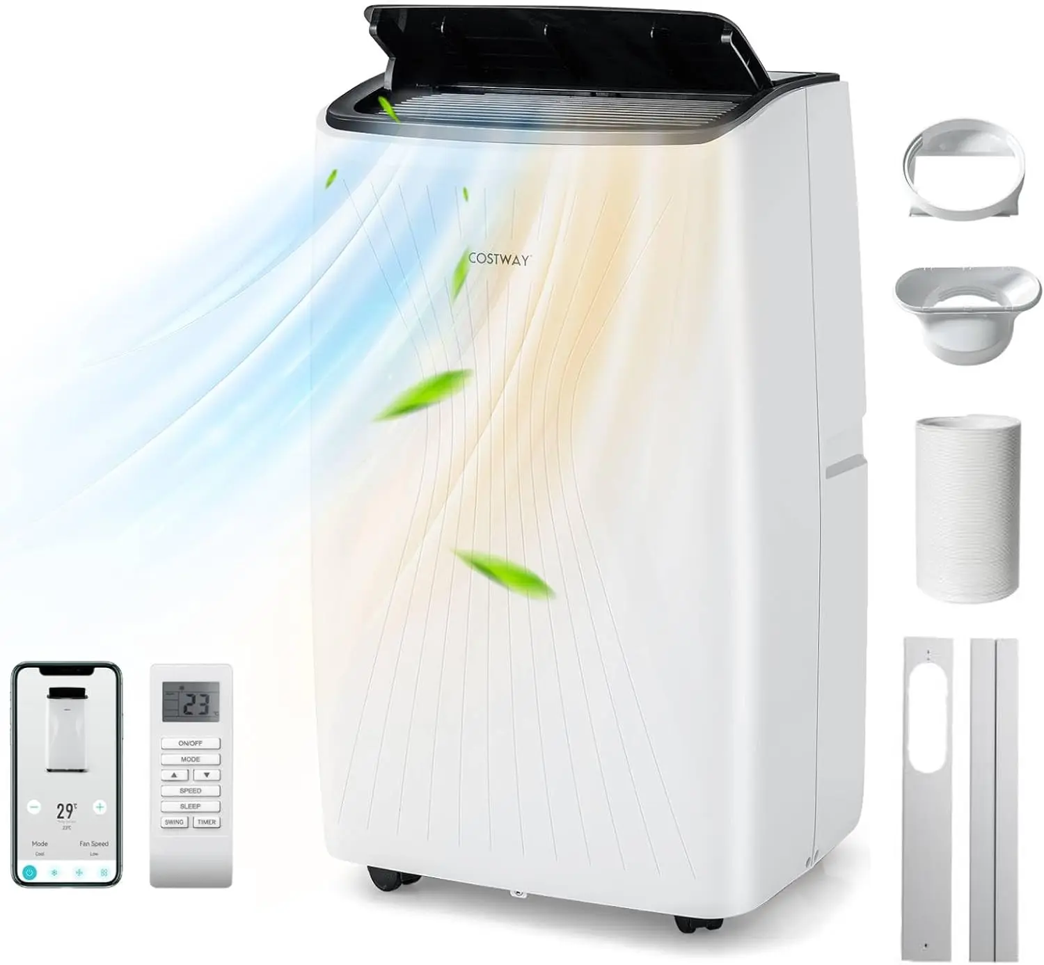 COSTWAY - 6-in-1 Portable Air Conditioner 12000BTU, Mobile Heater, AC Unit, Dehumidifier, Fan with WiFi Smart APP, Automatic Mode, Sleep Mode, 3 Fan Speeds, 24H Timer, Remote Control