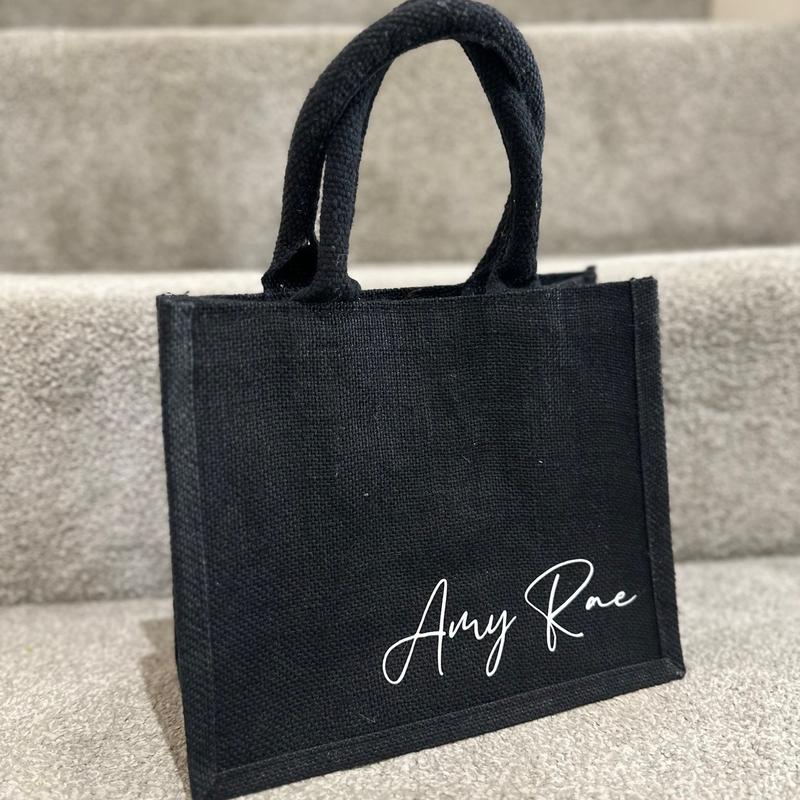 Personalised  Mini Tote Bag, hen do bags, personalised gift, Bridesmaid gifts, jute tote bag, reusable shopping bag, Xmas gift 2