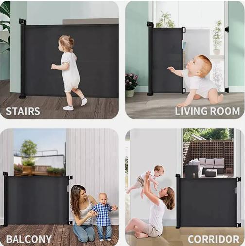 Retractable Pet Dog Gate Safety Guard Folding Baby Toddler Stair Gates Isolation 1