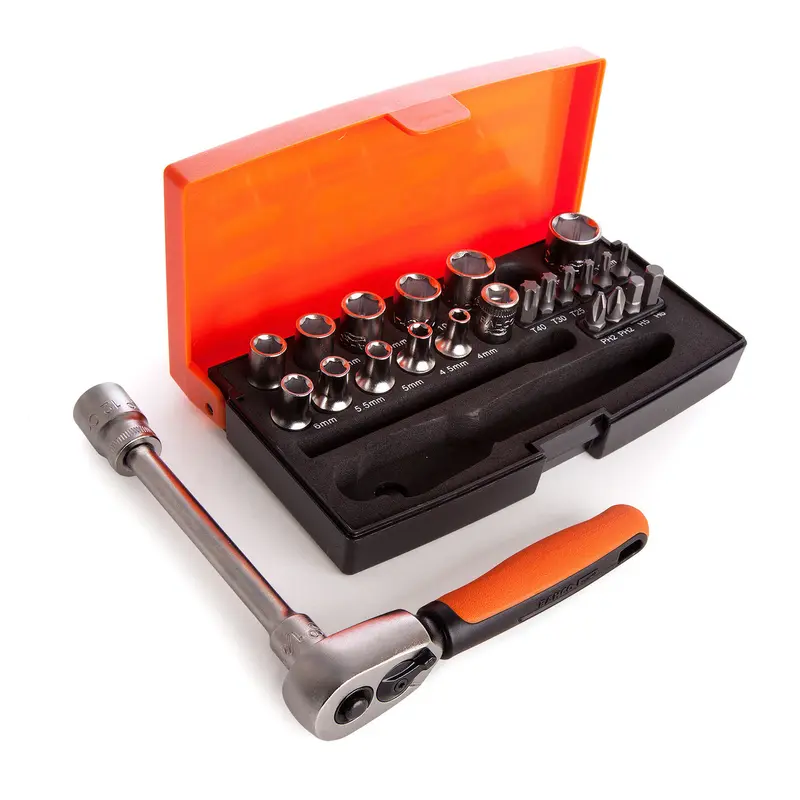 Bahco SL25 25 Piece 1/4" Hex Sockets + Mini 1/4" Ratchet & Screwdriver Bit Set 0