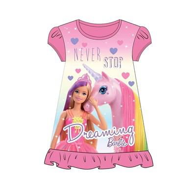Product Introduction of Barbie Unicorn Girls Nightdress Nighty Nightie Night Dress Pink Pyjamas Pjs Nightwear Sleepwear Character Never Stop Dreaming Short Sleeve Kids Childrens Toddler Princess Frill 1