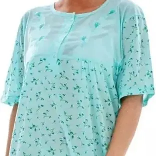 New Ladies Nightdress Floral Print Short Sleeve Rich Cotton Buttons Nightshirt UK 5