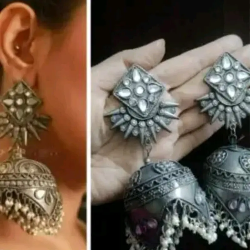Traditional Indian Jewellery - Oxidised Jumka Earrings (501) 2