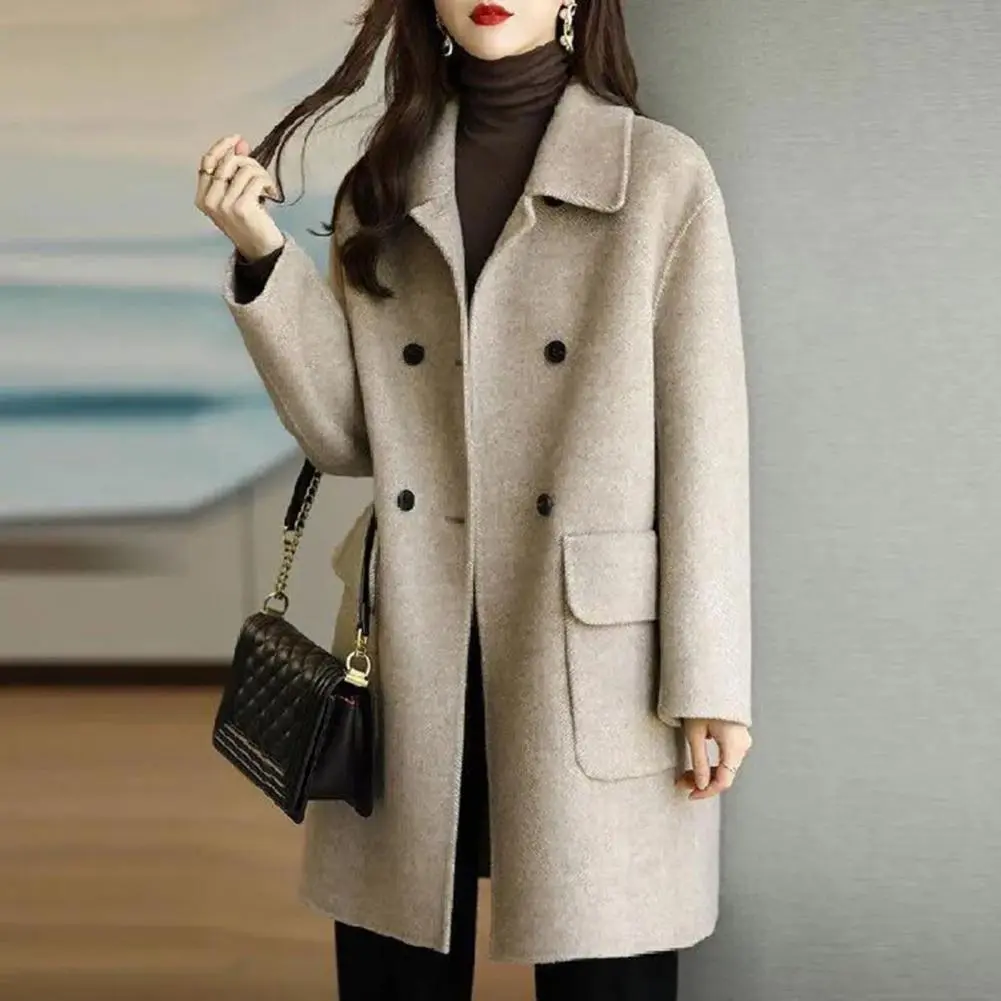 2025 Women Woolen Coat Loose Casual Retro Double-sided Jacket Office Lady Outerwear Thickened Warm Overcoat Mid-length Jackets