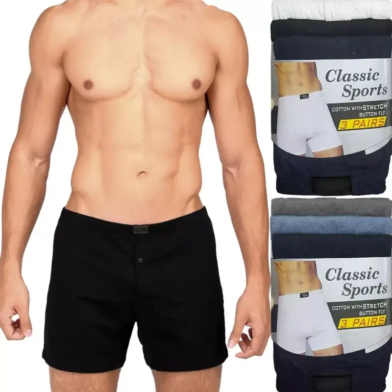 3 Pairs Mens Classic Boxer Shorts Briefs Comfort Fit Jersey Underwear Pants Assorted Colours Cotton Menswear 1
