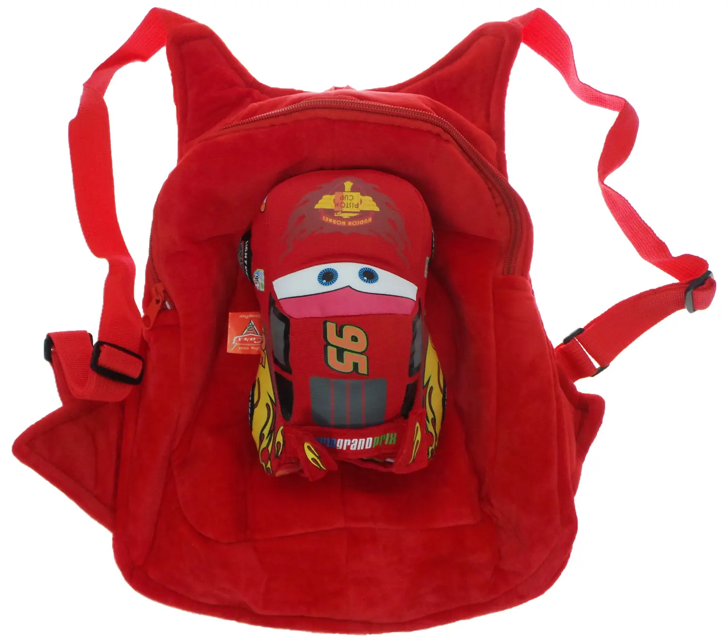 Soft Plush 3D Toddlers Kids Boys Boy Bag Backpack Red Cars Lightening McQueen Adjustable Shoulders Straps Zip Nursery Pre School Nappy Birthday Christmas Gift