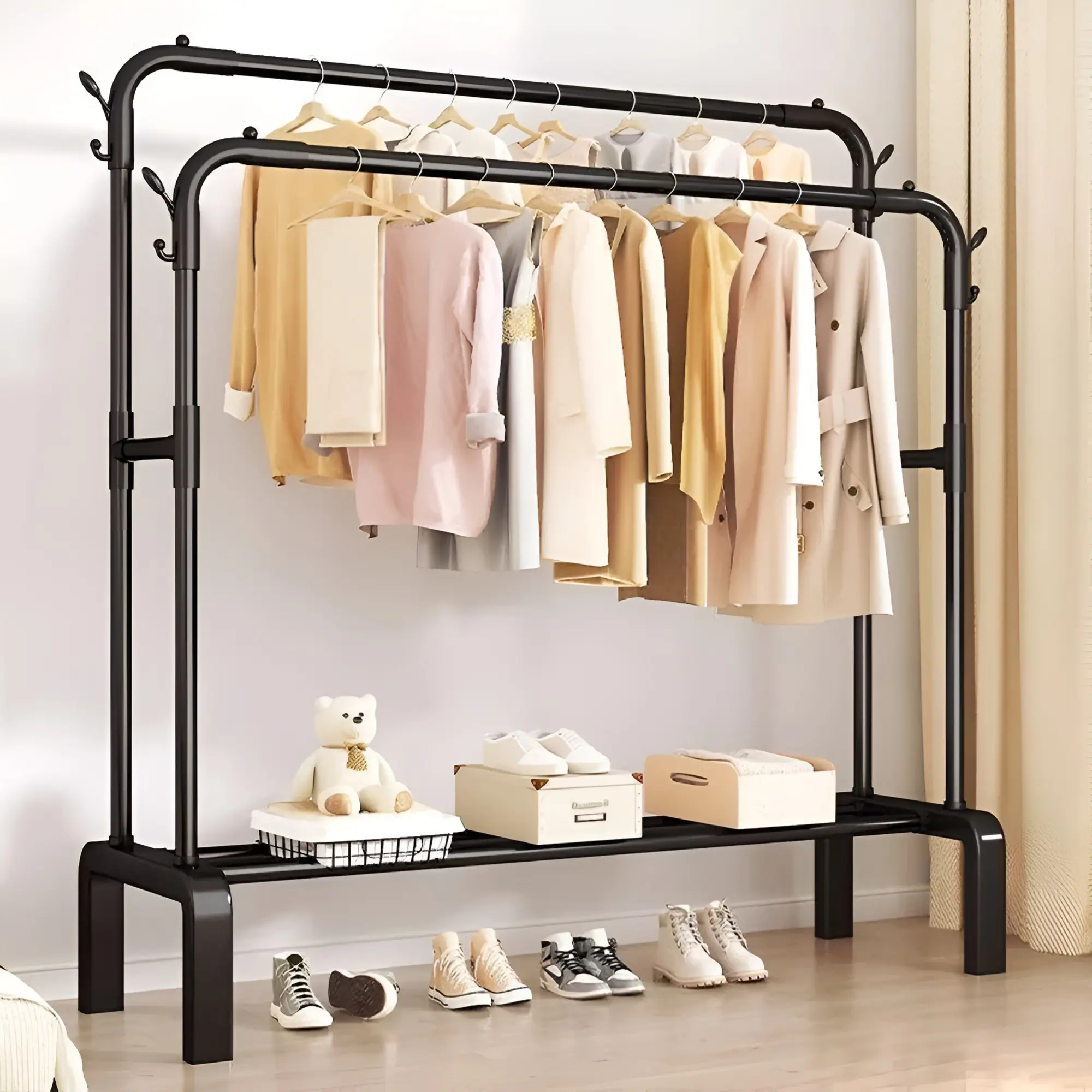 Heavy Duty Double Clothes Rail Hanging Rack Garment Display Stand Shoes Storage Organizer - Room, Organiser Hangable