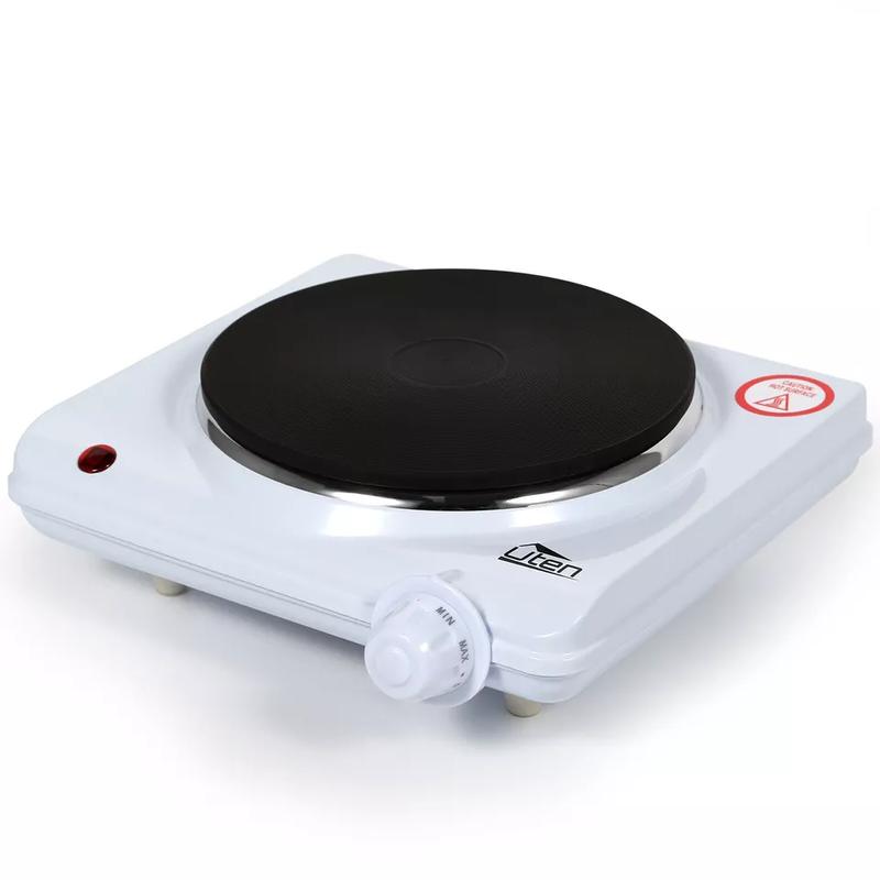 Stainless Steel Single Hotplate, Home Kitchen Electric Hotplate, 1250-1500W , 5 Power Levels Mobile Hotplate for Travel and Camping, Continuously Adjustable Thermostats, Overheating Protection, Cast Iron 7