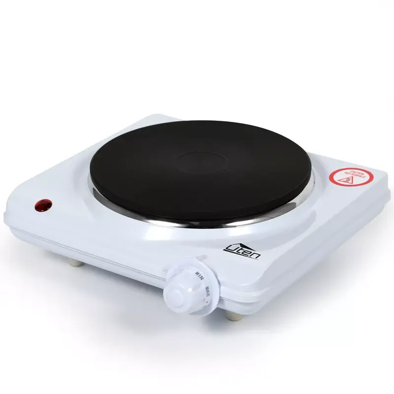 Stainless Steel Single Hotplate, Home Kitchen Electric Hotplate, 1250-1500W , 5 Power Levels Mobile Hotplate for Travel and Camping, Continuously Adjustable Thermostats, Overheating Protection, Cast Iron 7