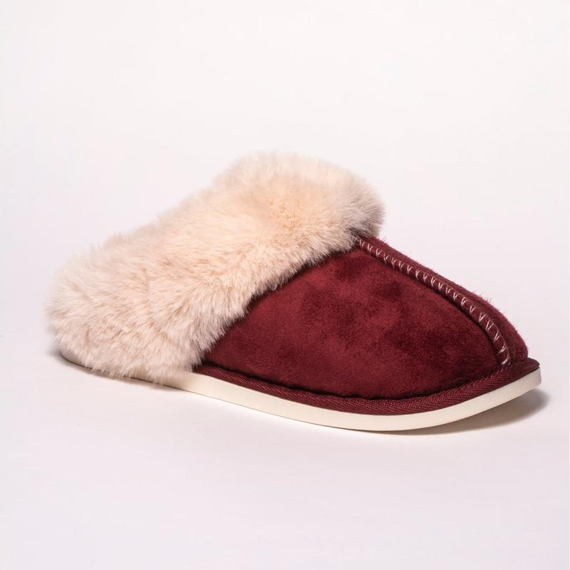 Women's Lizzie Faux Fur Suede Slippers - Navy, Mink, Grey, Burgundy and Chestnut - Comfort, Shoe, Weight Girl Soft Footwear Lightweight Slide 4