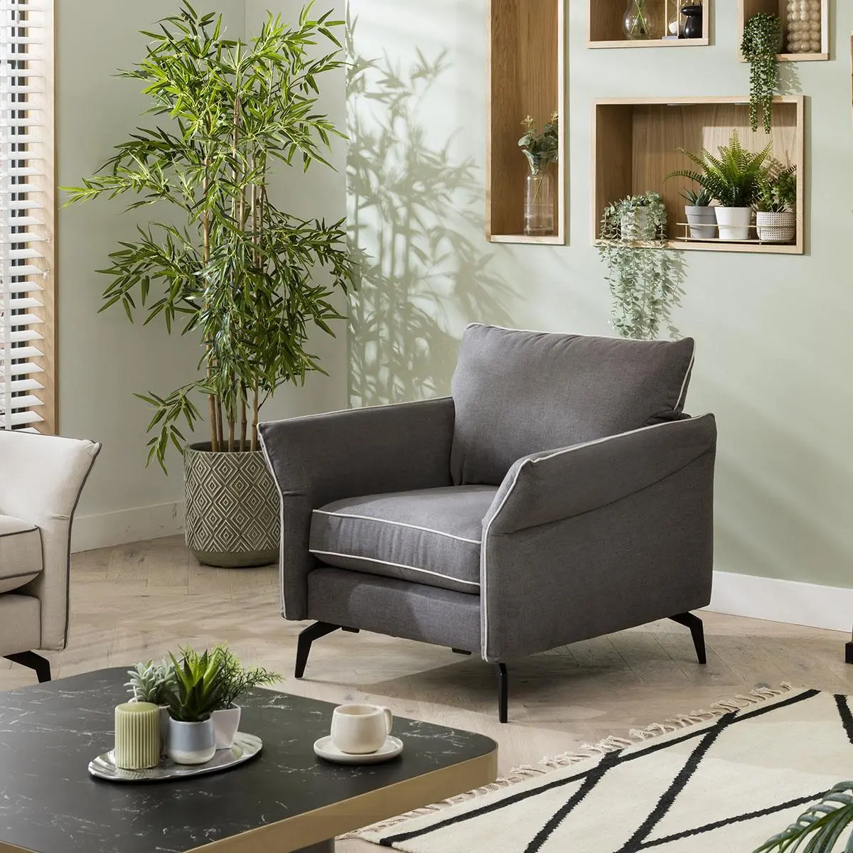 Raven Modern Armchair Grey Fabric - In Stock