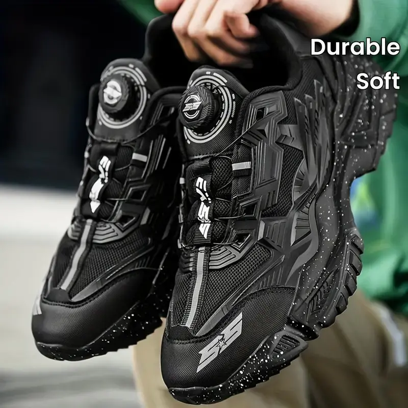 Men's Solid Chunky Shoes With Rotating Buckle, Comfy Non Slip Soft Sole Casual Durable Sneakers For Men's Outdoor Activities Boy Walking Shoes Trainer Runner Training Sports Shoes Athletic Closed Running Footwear